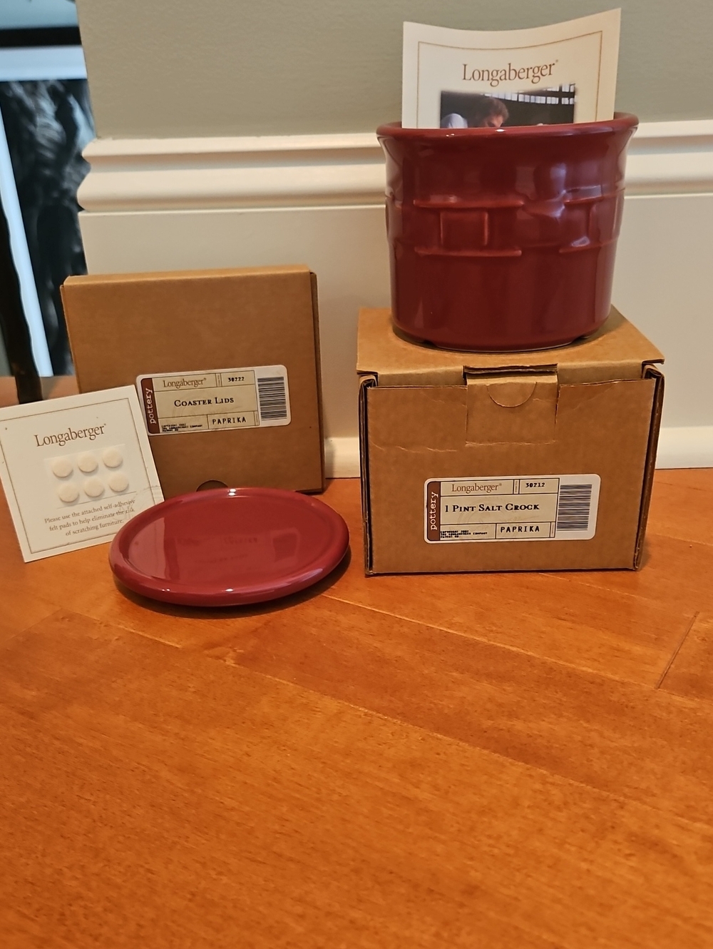NIB-Longaberger Paprika Red Salt Crock with Lid